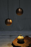 Italian detailed copper and beech globe lights