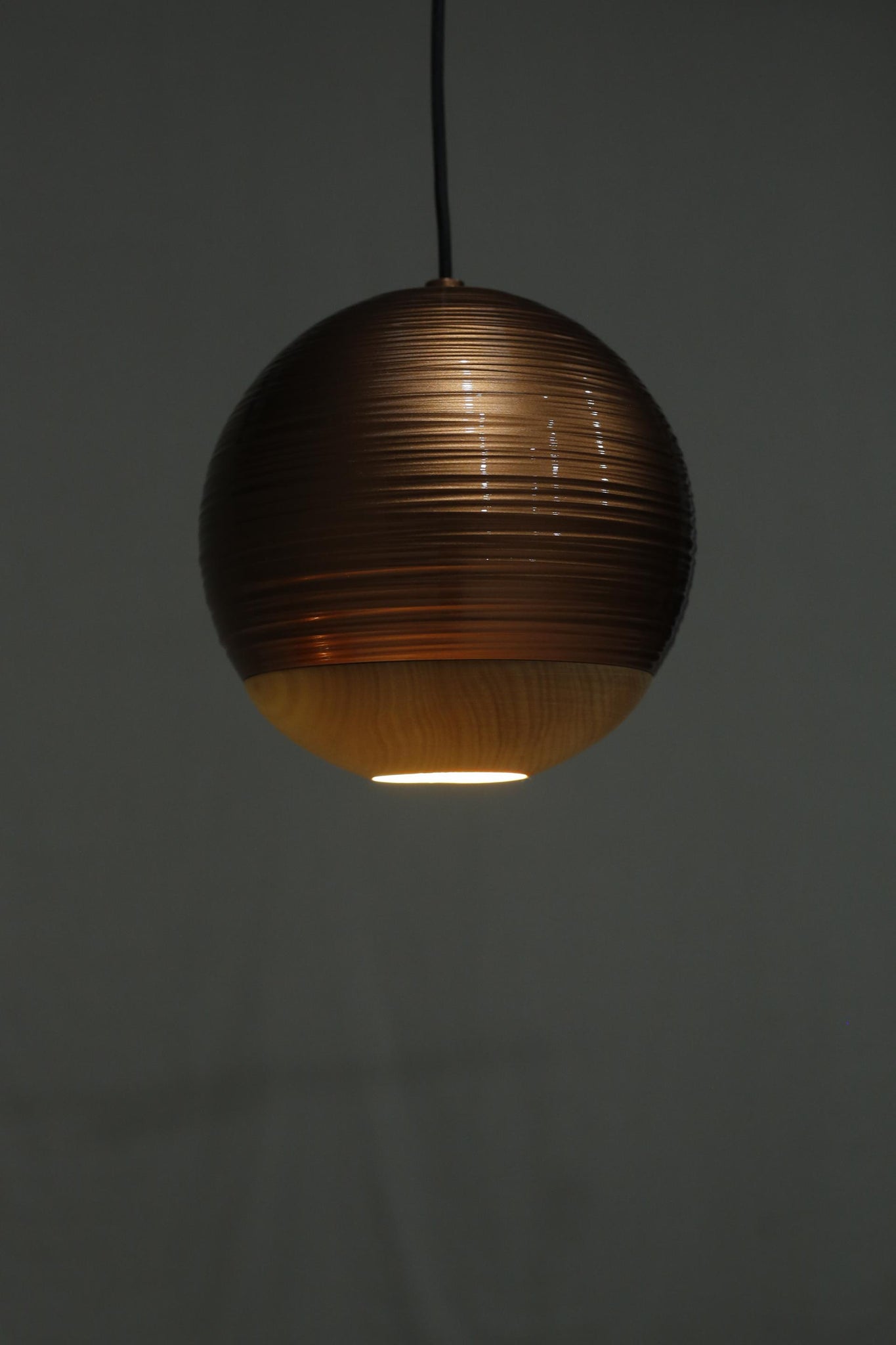 Italian detailed copper and beech globe lights