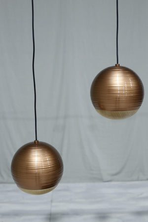 Italian detailed copper and beech globe lights