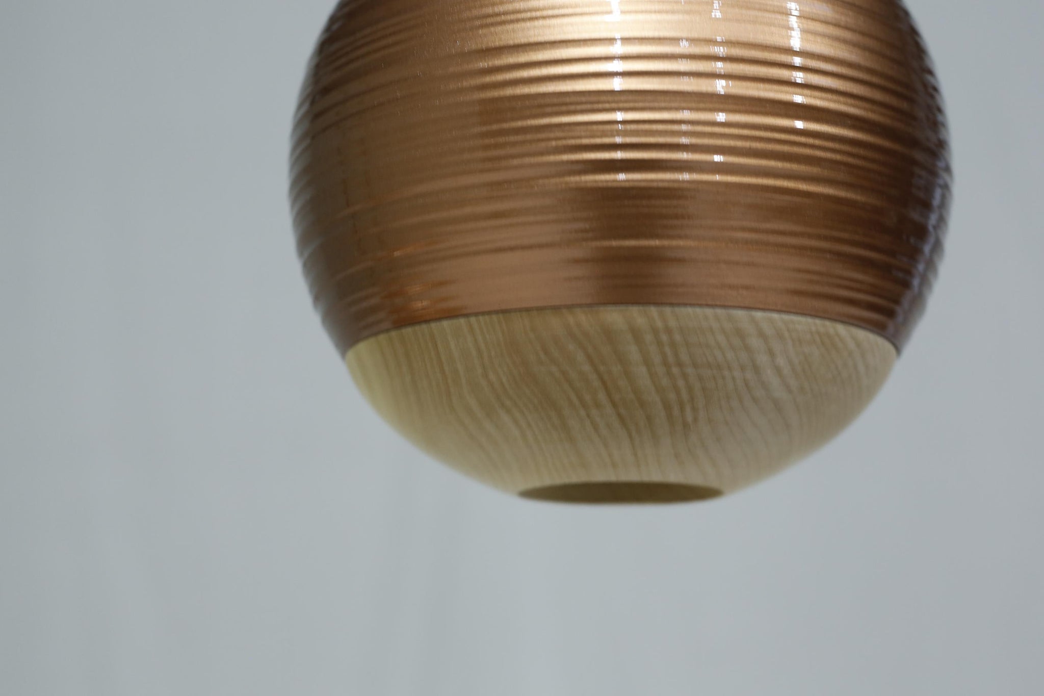 Italian detailed copper and beech globe lights