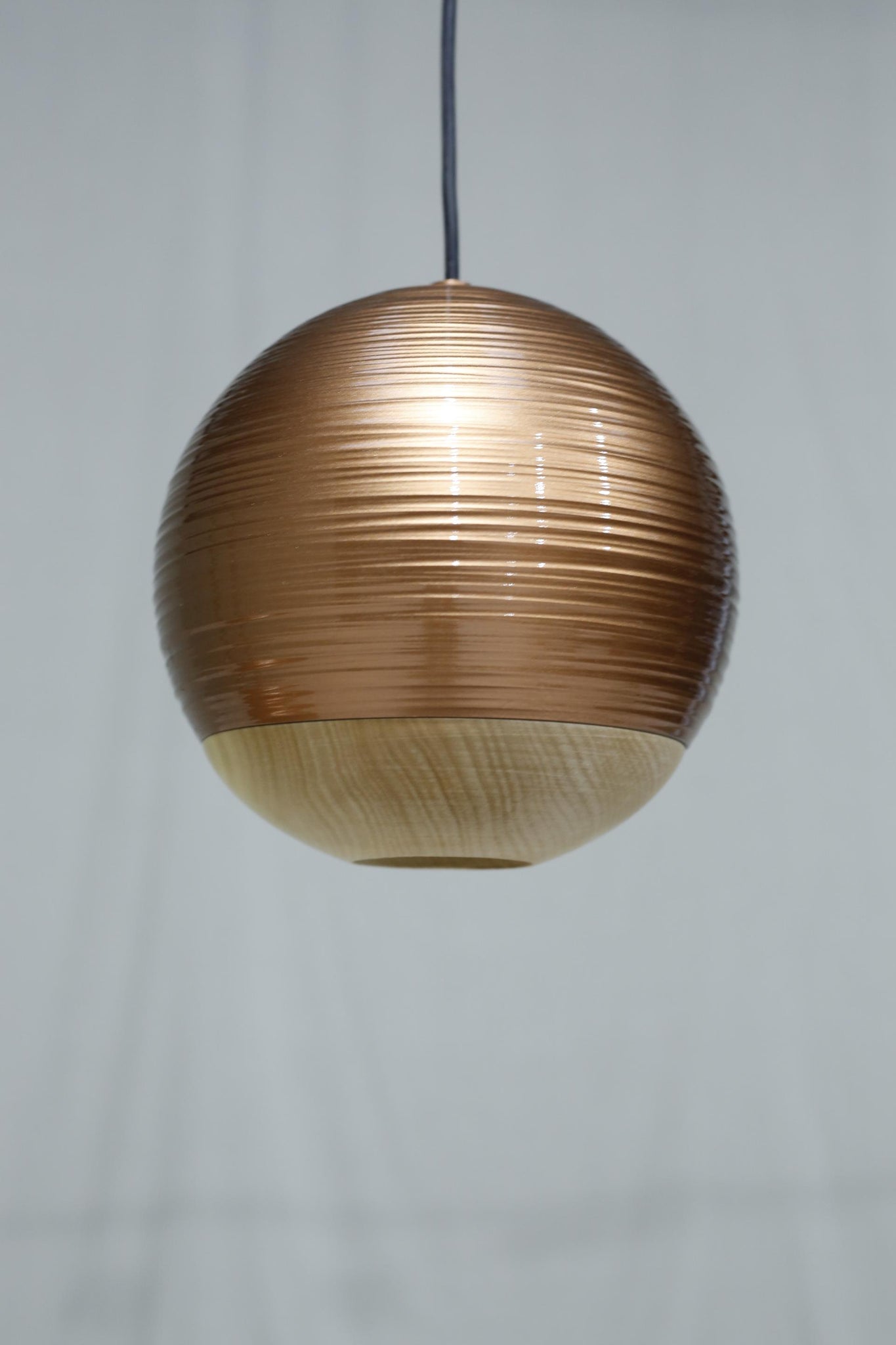 Italian detailed copper and beech globe lights