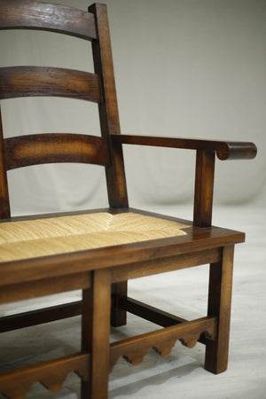 Mid century Japanese influence oak and rush seated hall bench