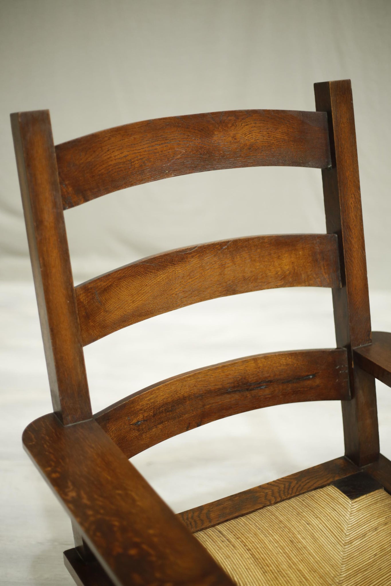 Pair of Japanese Influence oak and rush seated armchairs
