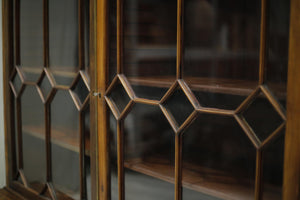 Antique Georgian mahogany glazed cabinet with material doors