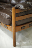 Mid century Arne Norell brown leather and teak sofa