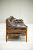 Mid century Arne Norell brown leather and teak sofa