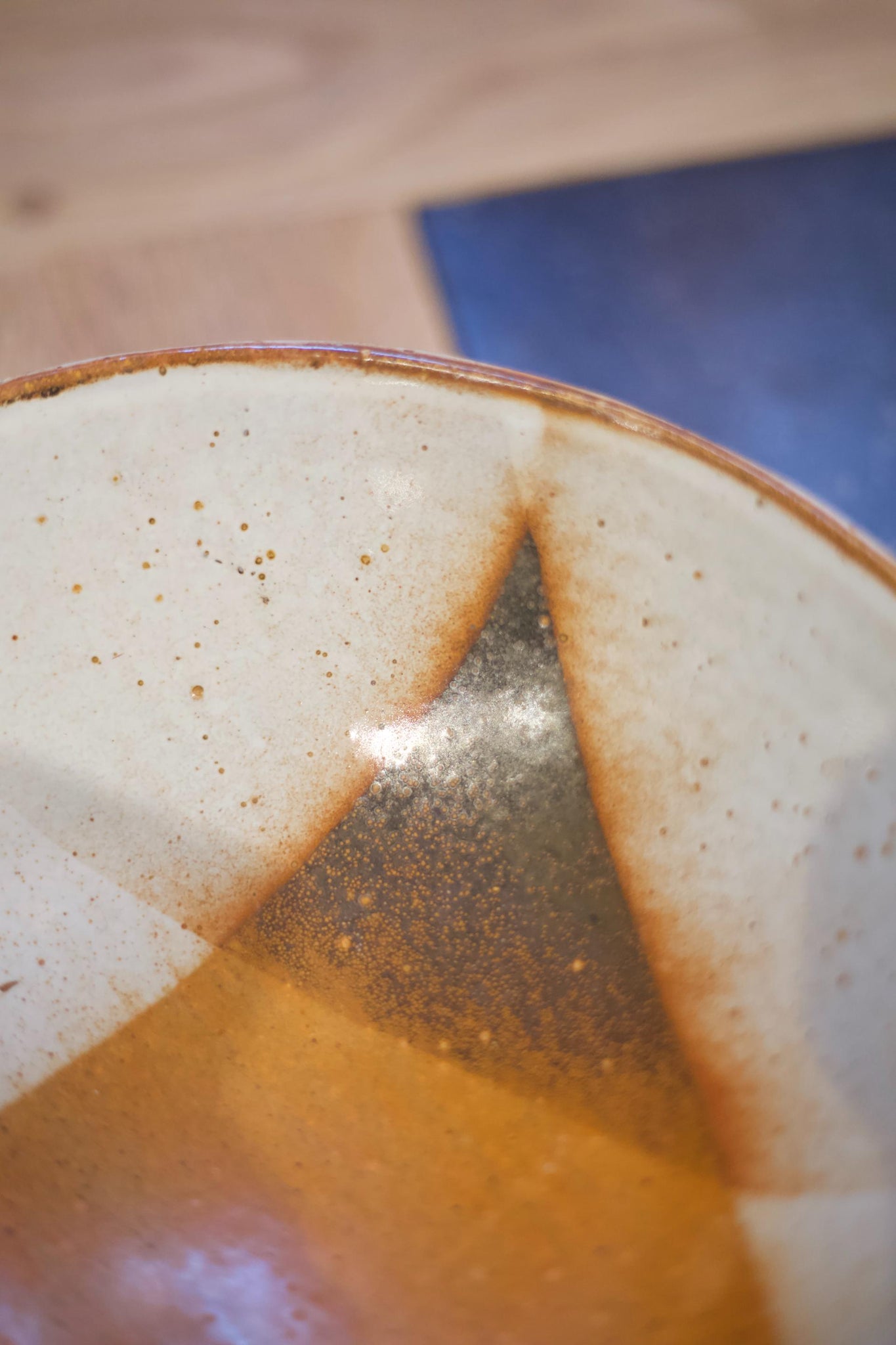 Vintage studio pottery bowl with brown decoration