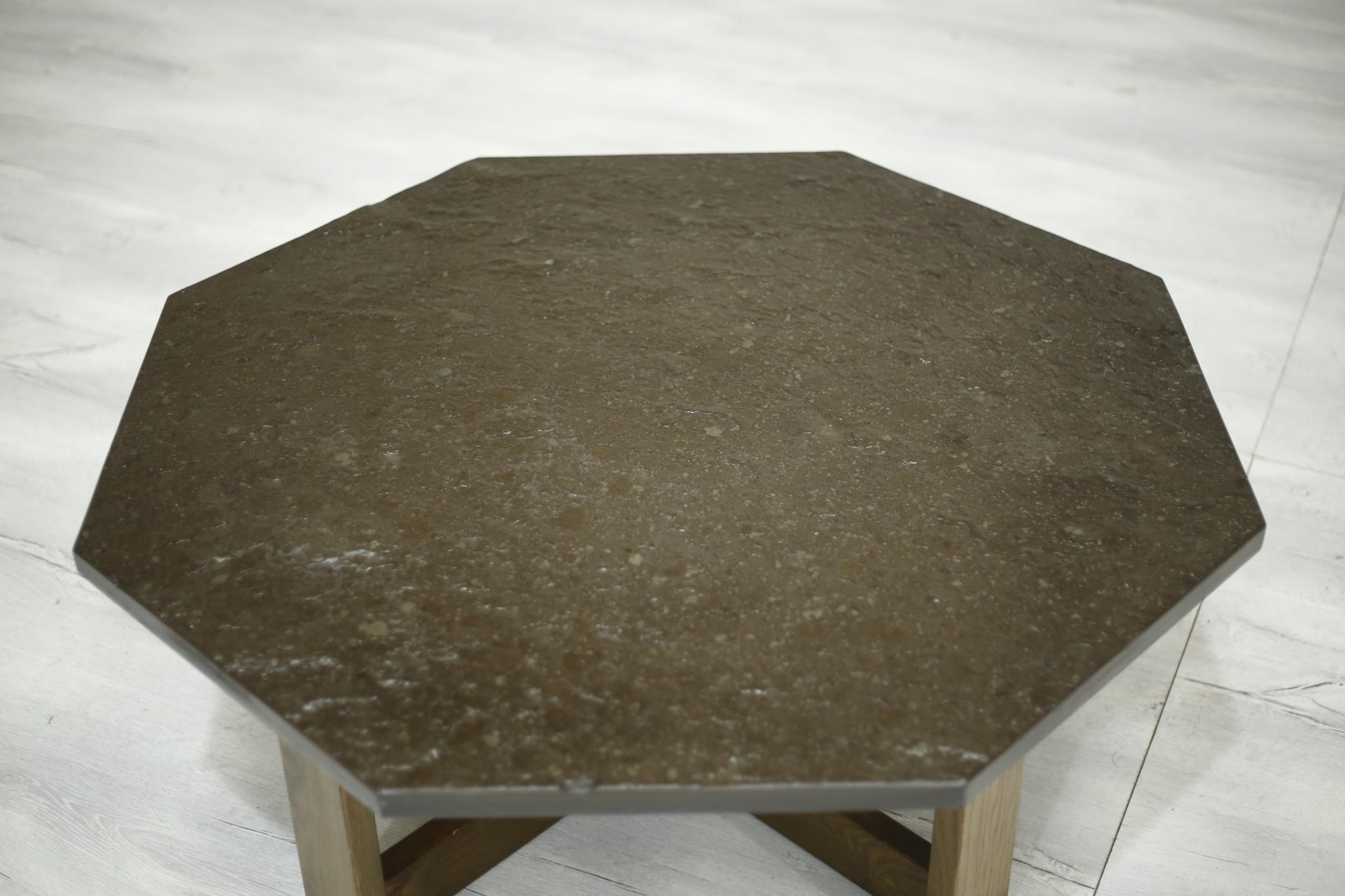 20th century stone and oak coffee table