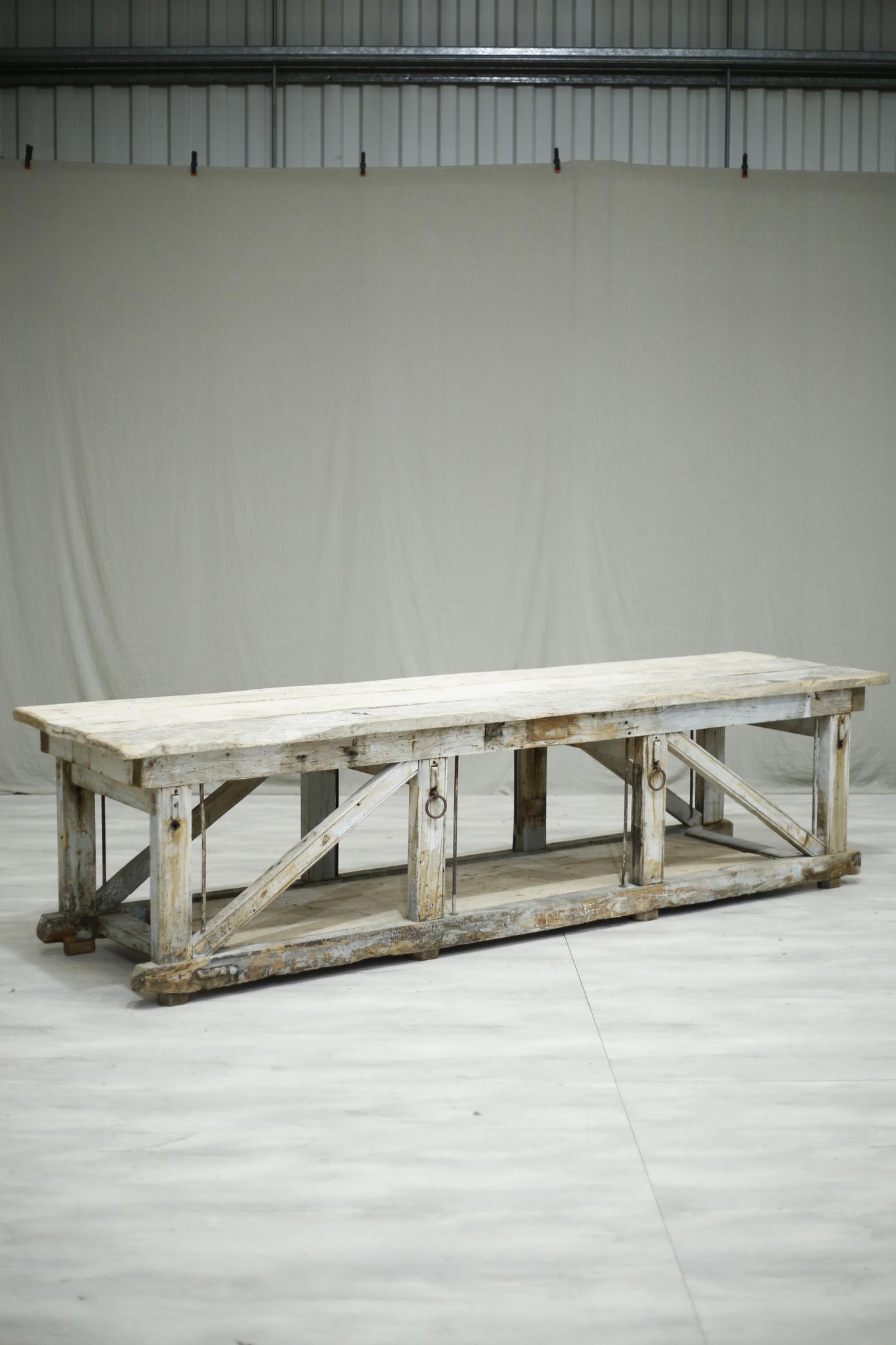 Antique early 20th century industrial workbench