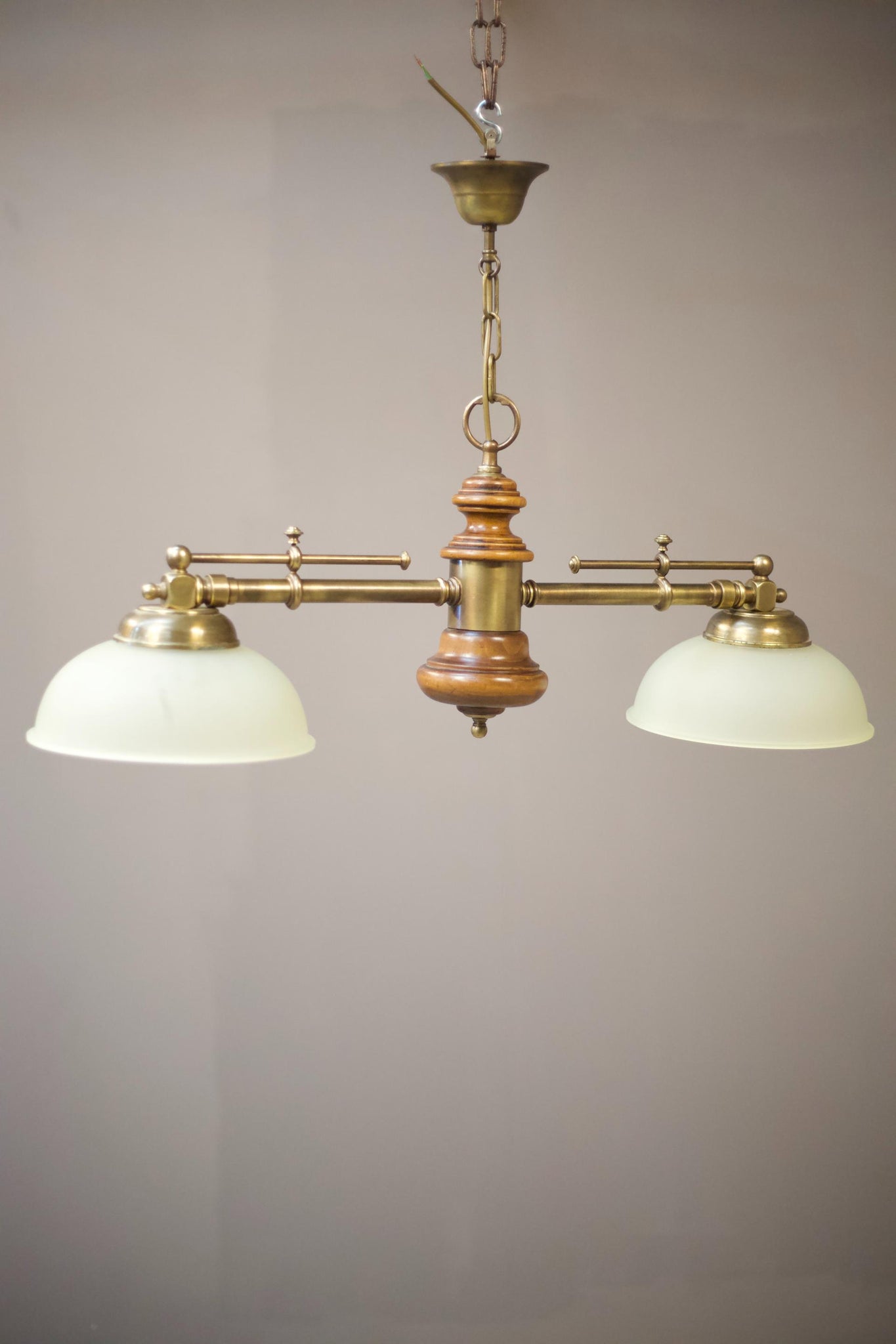 Mid 20th century walnut and brass ceiling light