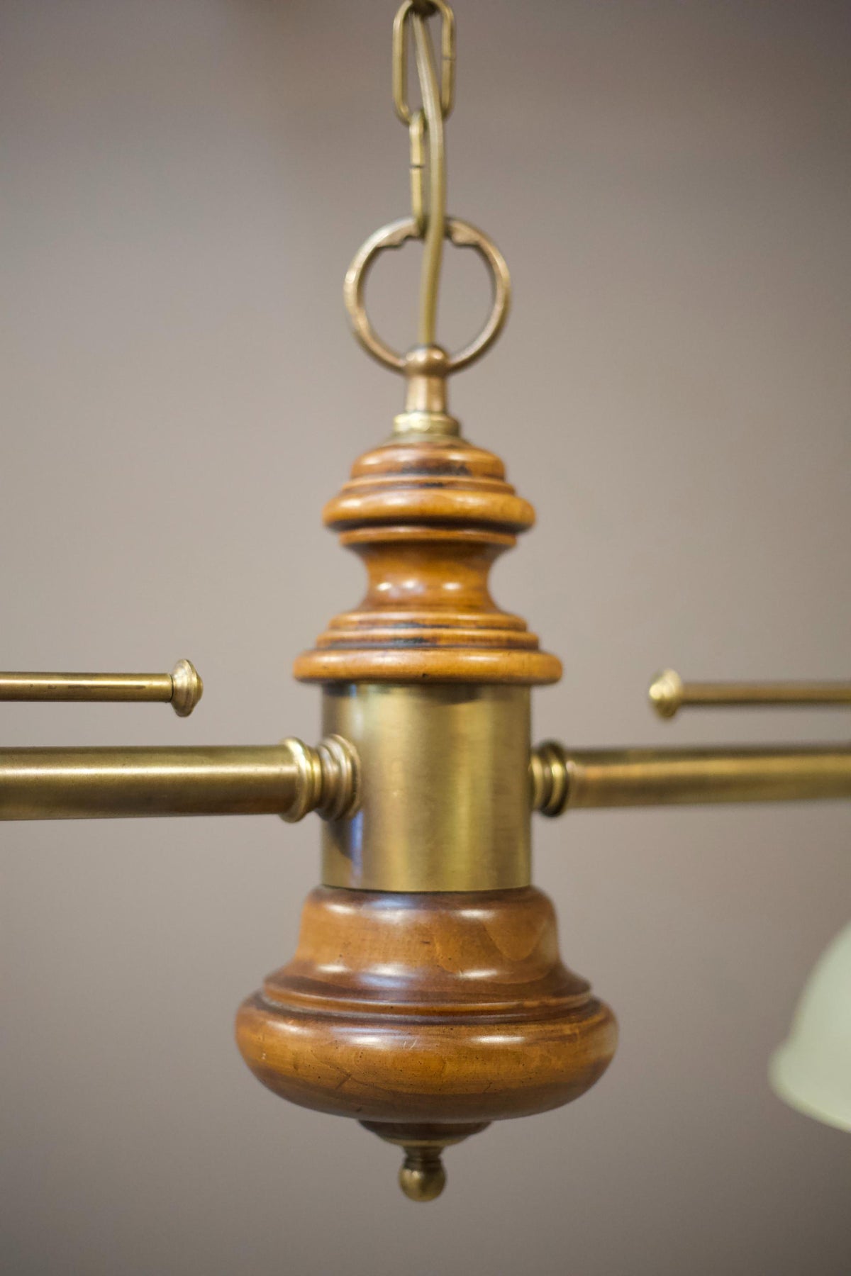 Mid 20th century walnut and brass ceiling light - TallBoy Interiors