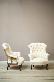 Pair of Napoleon III buttoned fishtail armchairs - TallBoy Interiors