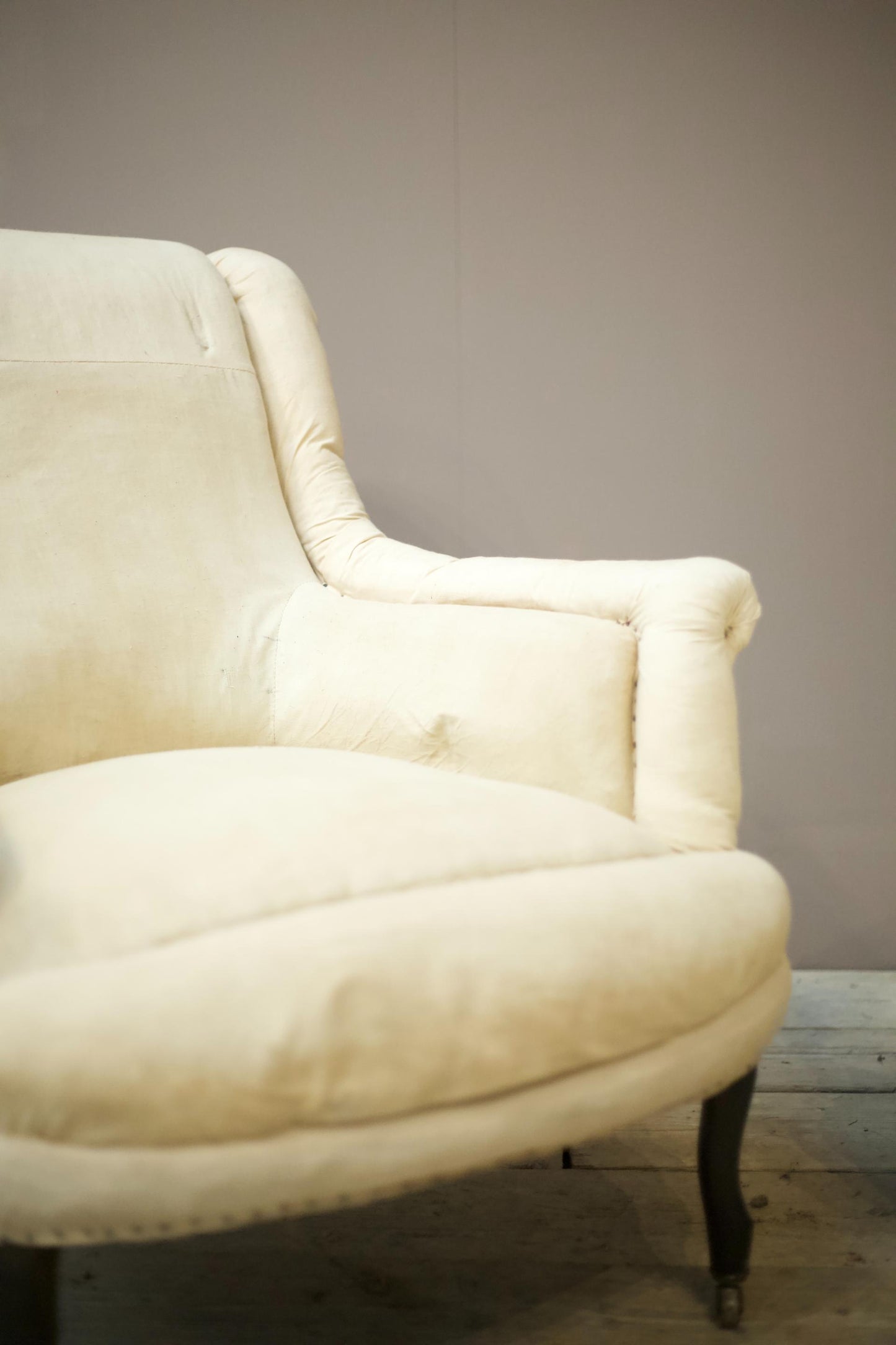 Pair of Napoleon III scroll back pie crust armchairs