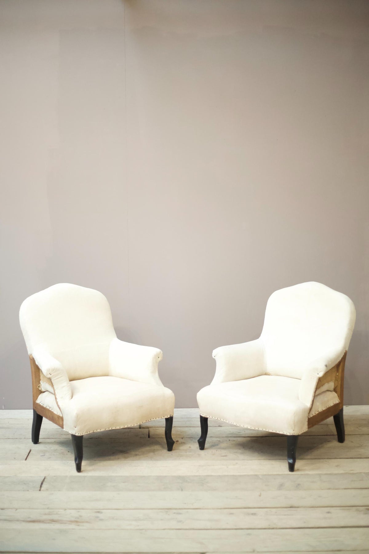 Pair of Unusual Napoleon III Shield back armchairs - TallBoy Interiors