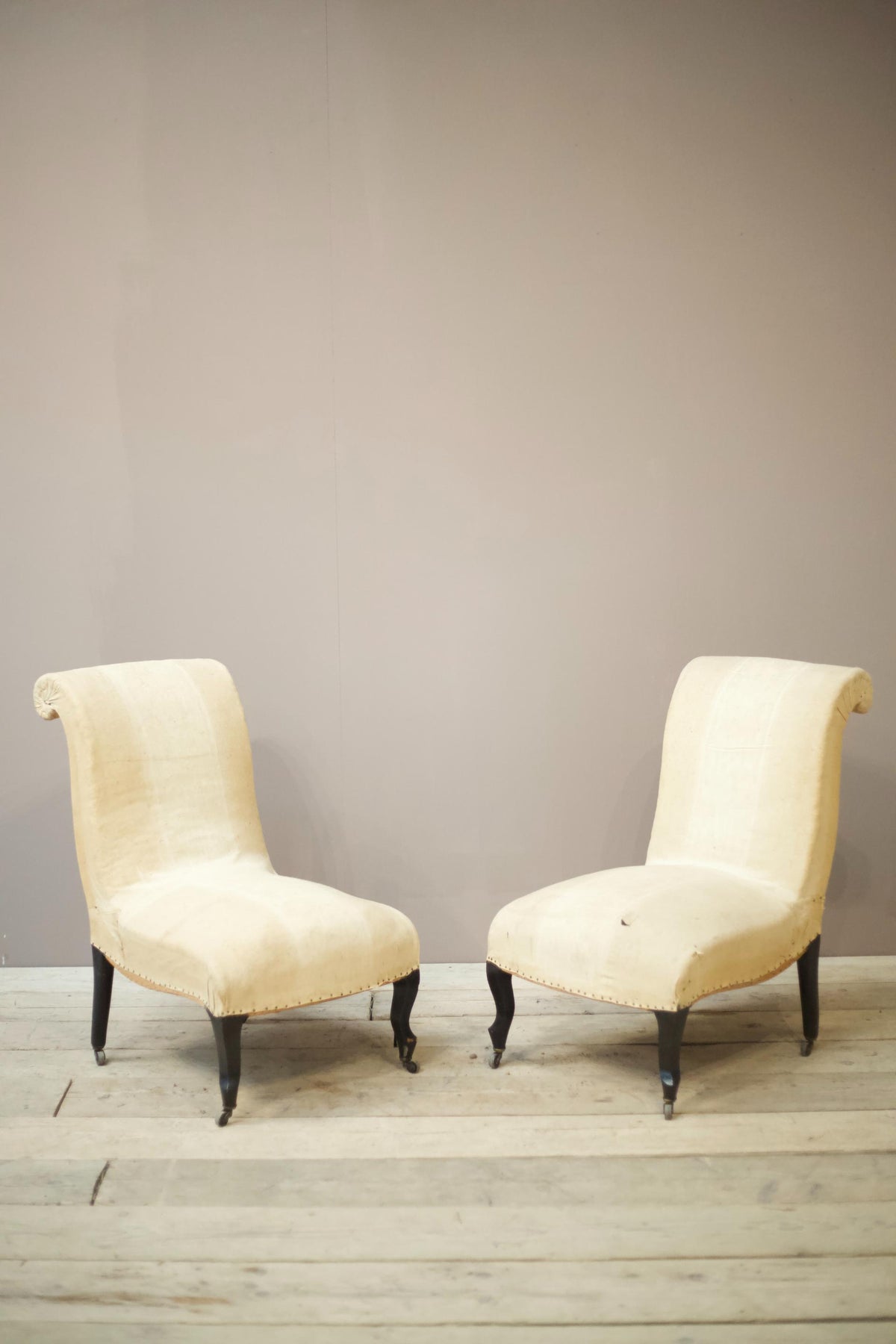Pair of Napoleon III scroll back nursing chairs - TallBoy Interiors