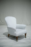 Antique Country house armchair upholstered in ticking fabric