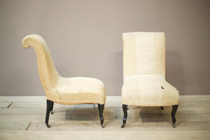 Pair of Napoleon III scroll back nursing chairs