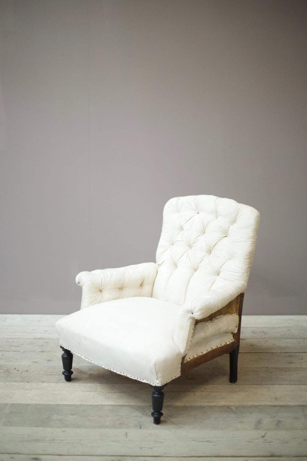 Napoleon III elegant proportion buttoned square back armchair - TallBoy Interiors