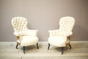 Pair of Napoleon III buttoned spoon back armchairs - TallBoy Interiors