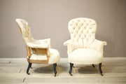 Pair of Napoleon III buttoned spoon back armchairs - TallBoy Interiors