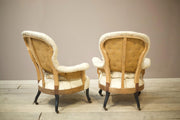 Pair of Napoleon III buttoned spoon back armchairs - TallBoy Interiors