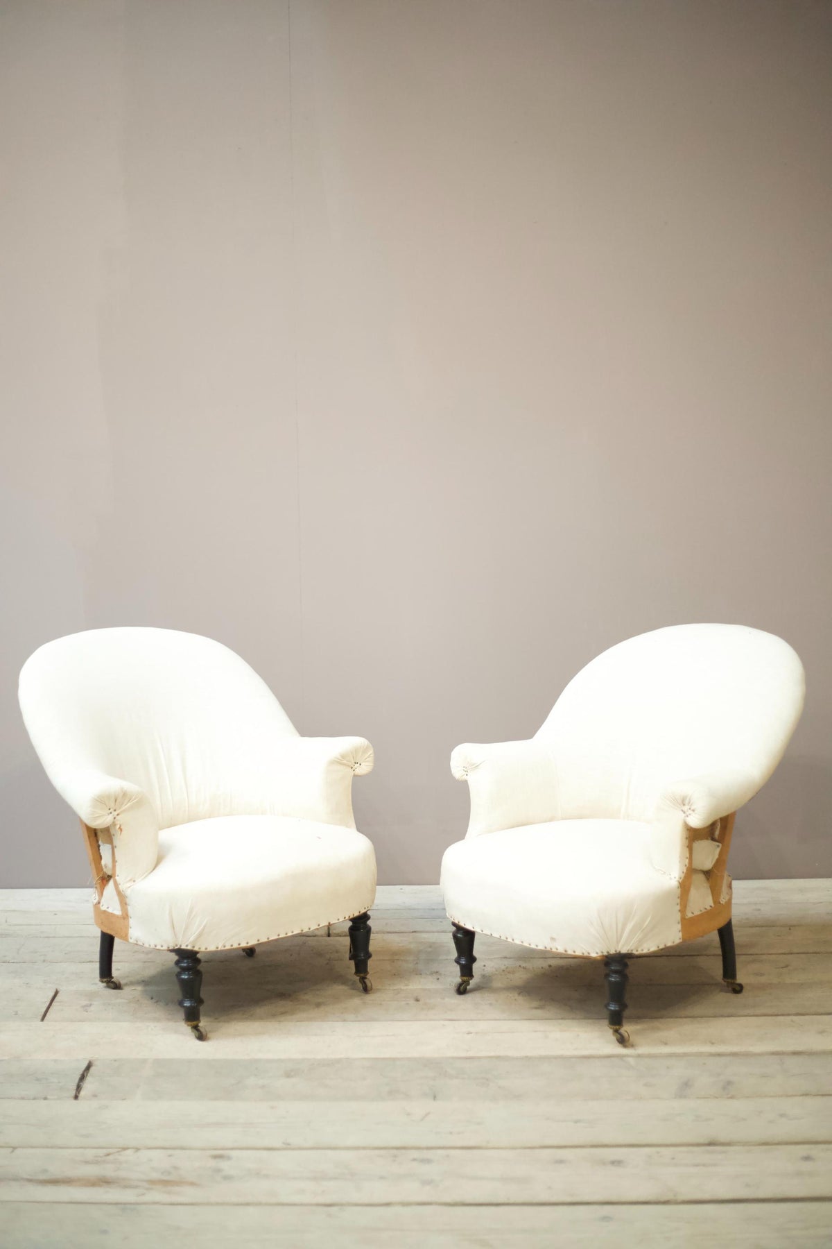 Pair of Napoleon III curved back armchairs - TallBoy Interiors