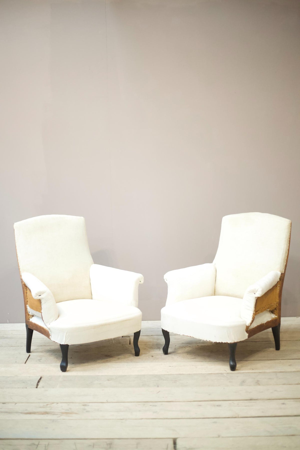 Pair of Napoleon III plain square back armchairs - TallBoy Interiors
