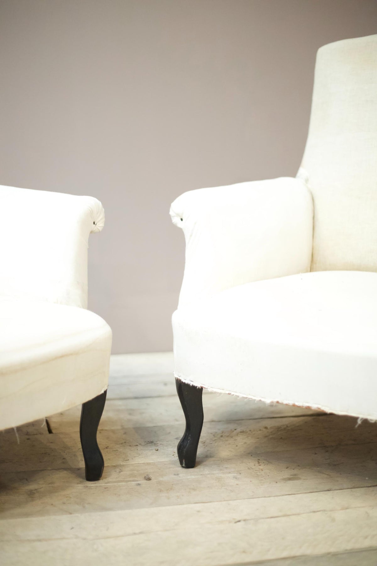 Pair of Napoleon III plain square back armchairs - TallBoy Interiors