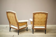 Pair of Napoleon III plain square back armchairs - TallBoy Interiors