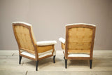 Pair of Napoleon III plain square back armchairs