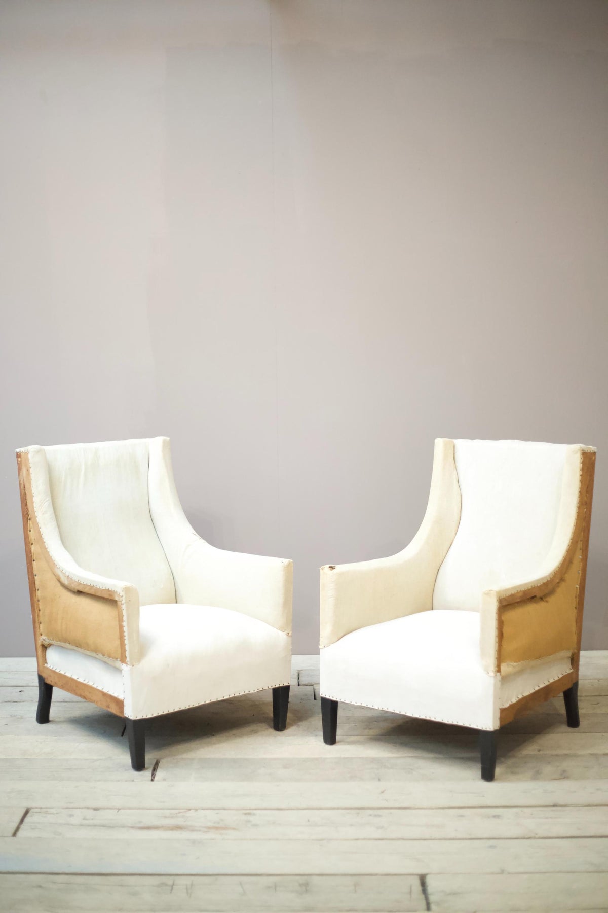 Pair of 1930's French square sided armchairs - TallBoy Interiors