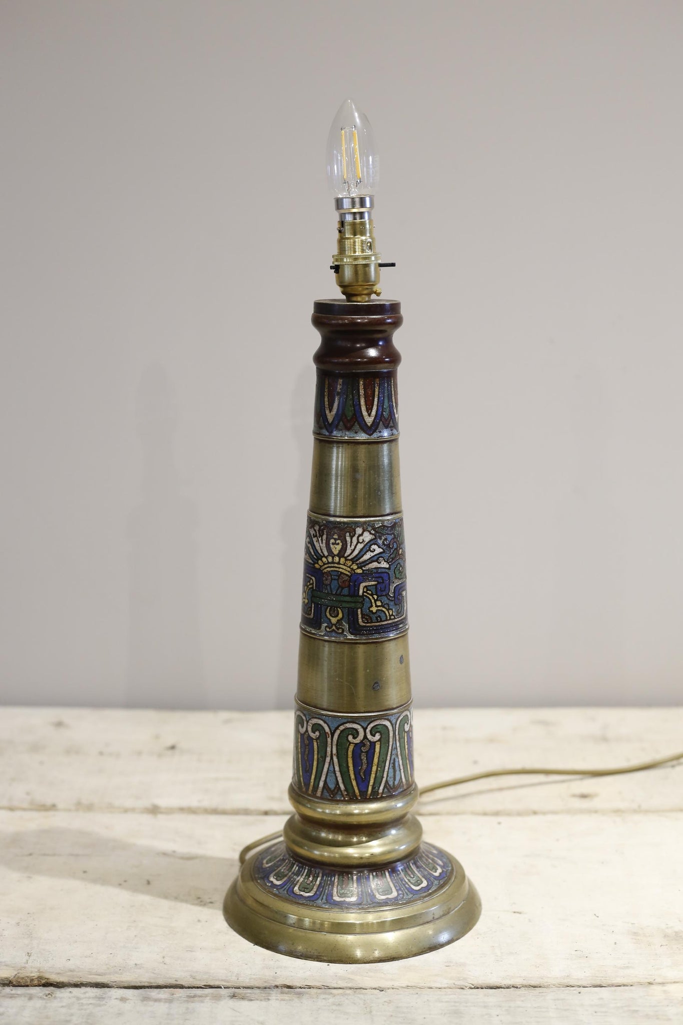 Antique Early 20th century brass and cloisonne table lamp