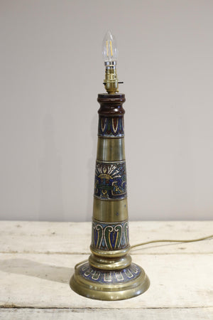 Antique Early 20th century brass and cloisonne table lamp