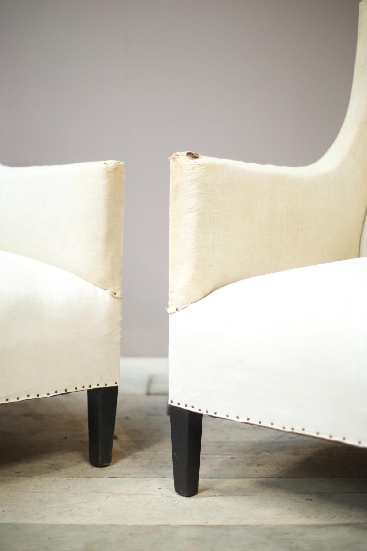 Pair of 1930's French square sided armchairs - TallBoy Interiors