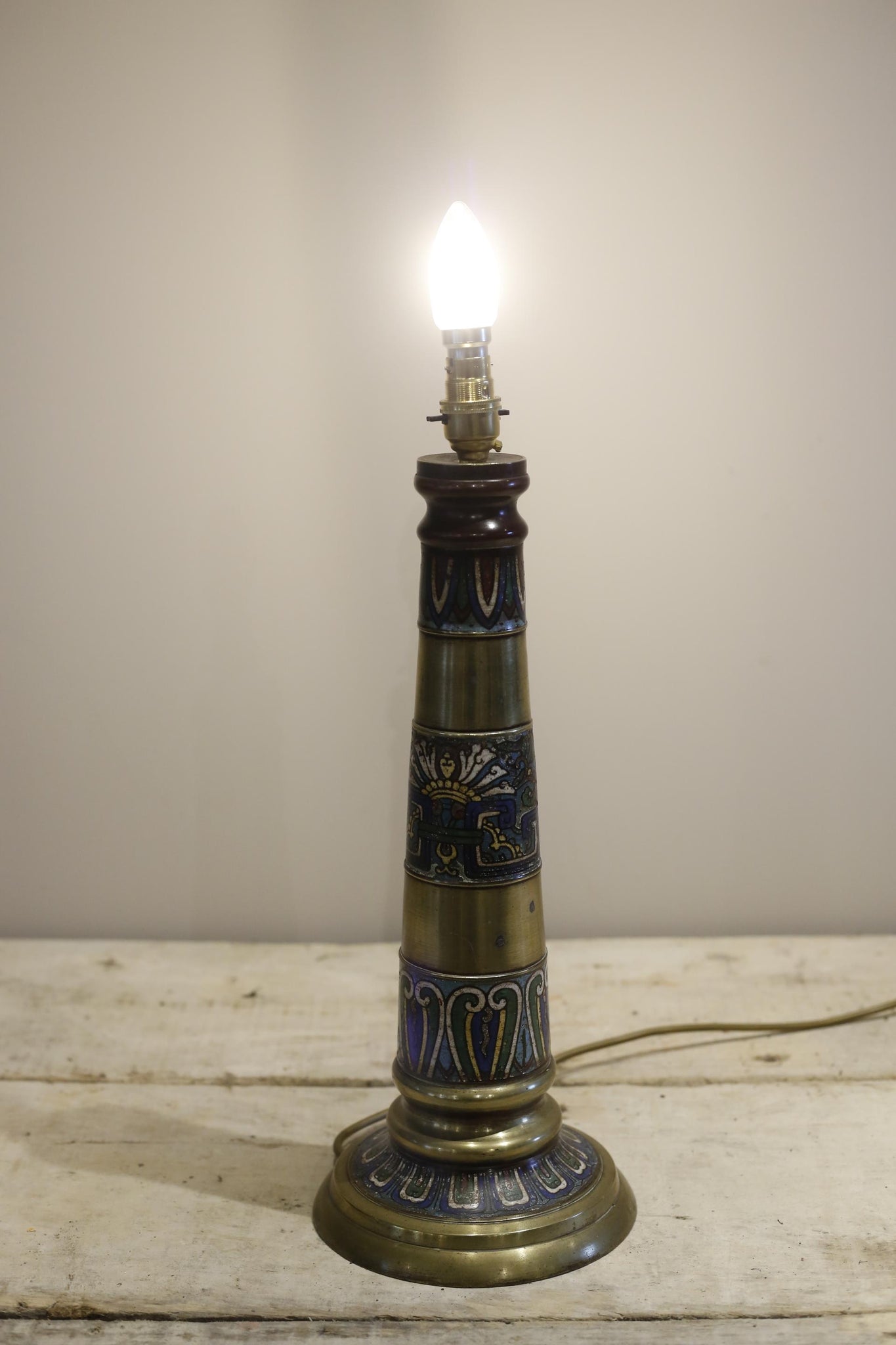 Antique Early 20th century brass and cloisonne table lamp