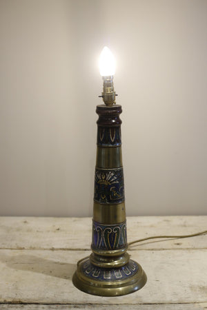 Antique Early 20th century brass and cloisonne table lamp