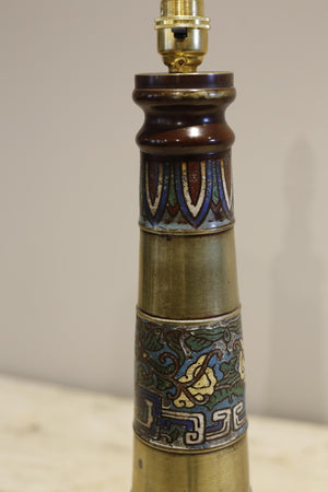 Antique Early 20th century brass and cloisonne table lamp