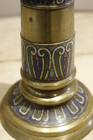 Antique Early 20th century brass and cloisonne table lamp