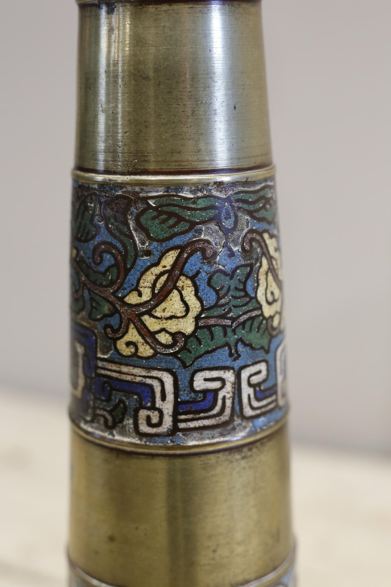 Antique Early 20th century brass and cloisonne table lamp