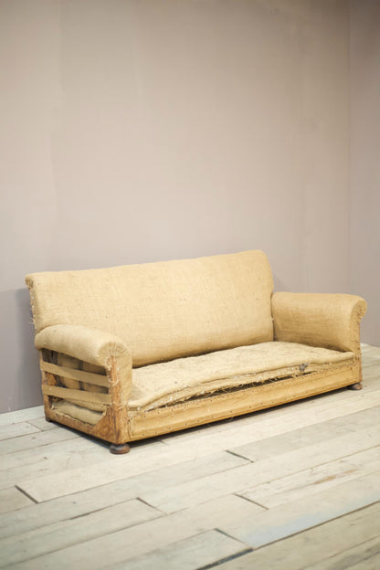Antique 1930's English country house square back sofa