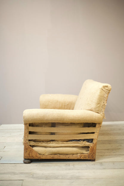 Antique 1930's English country house square back sofa