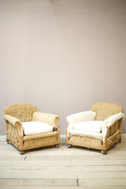 RESERVED Pair of c.1900 English deep seated armchairs - TallBoy Interiors