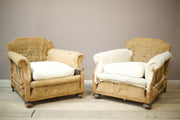 RESERVED Pair of c.1900 English deep seated armchairs - TallBoy Interiors