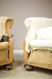 RESERVED Pair of c.1900 English deep seated armchairs - TallBoy Interiors