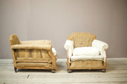 RESERVED Pair of c.1900 English deep seated armchairs - TallBoy Interiors