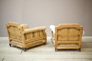 RESERVED Pair of c.1900 English deep seated armchairs - TallBoy Interiors