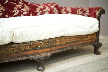 Antique c.1900 Camel back deep seated country house sofa