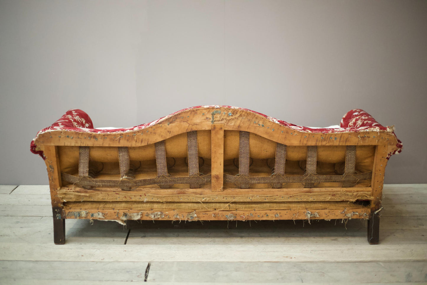 Antique c.1900 Camel back deep seated country house sofa