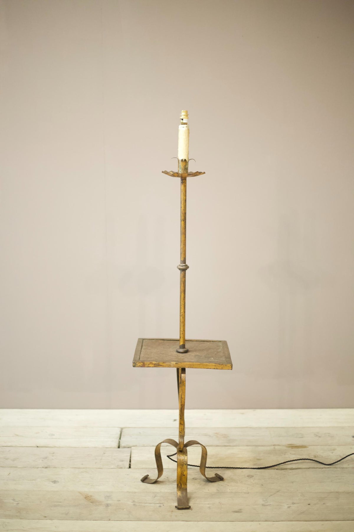 Mid century Spanish gilt metal floor lamp with table - TallBoy Interiors