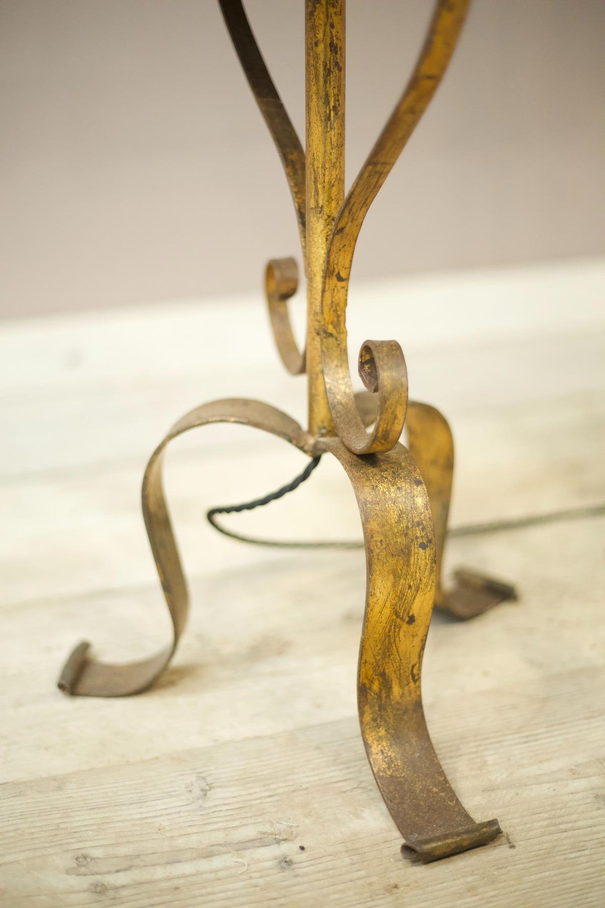 Mid century Spanish gilt metal floor lamp with table - TallBoy Interiors
